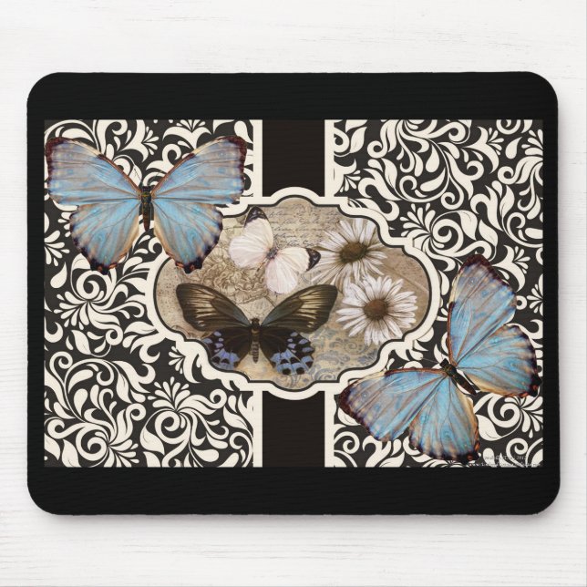Damask & Blue Mouse Pad (Front)