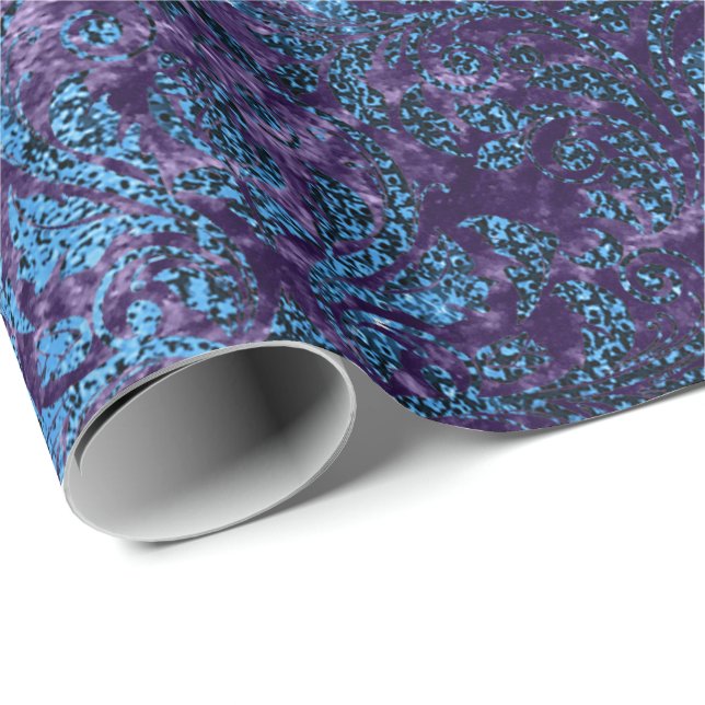 Damask Blue Navy Black  Royal Purple Velvet Wrapping Paper (Roll Corner)