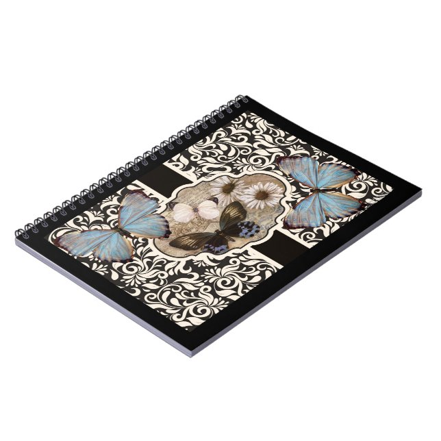 Damask & Blue Spiral Notebook (Left Side)