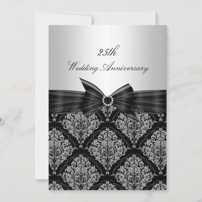 Damask & Bow 25th Wedding Anniversary Invite (Front)