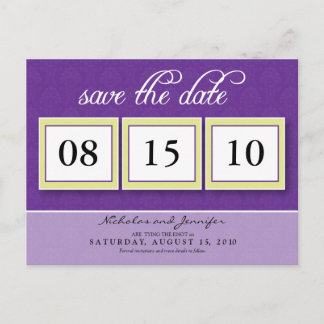 Damask Box Trio Save the Date Postcard (lilac)