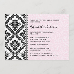 Damask Bridal Shower Invitation Black & Pink