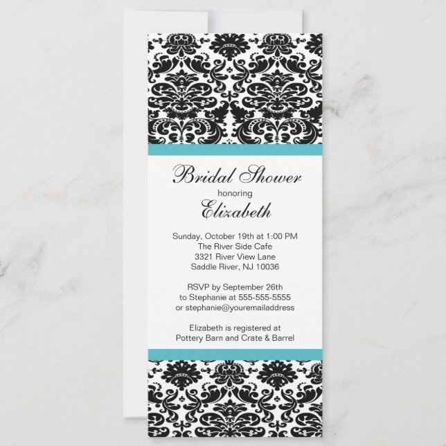 Damask Bridal Shower Invitation Turquoise Blue (Front)