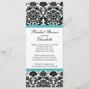 Damask Bridal Shower Invitation Turquoise Blue