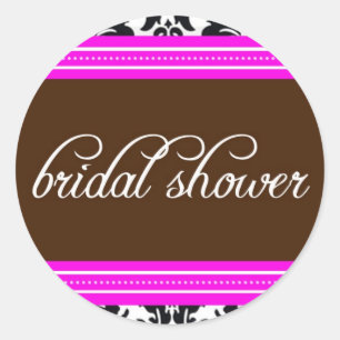 Damask Bridal Shower Sticker with Pink and Brown