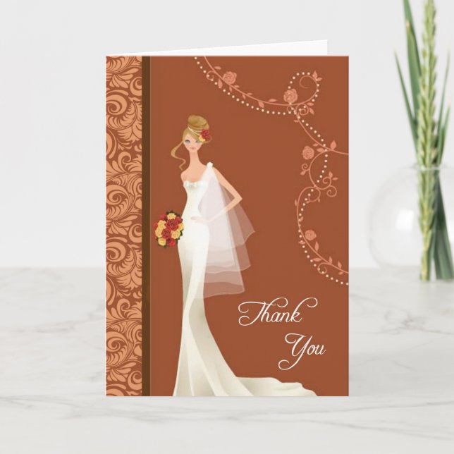 Damask Bridal Shower Thank You Card (Front)