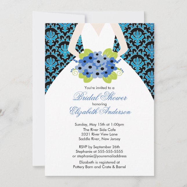 Damask Bride Bridal Shower Invitation Royal Blue (Front)