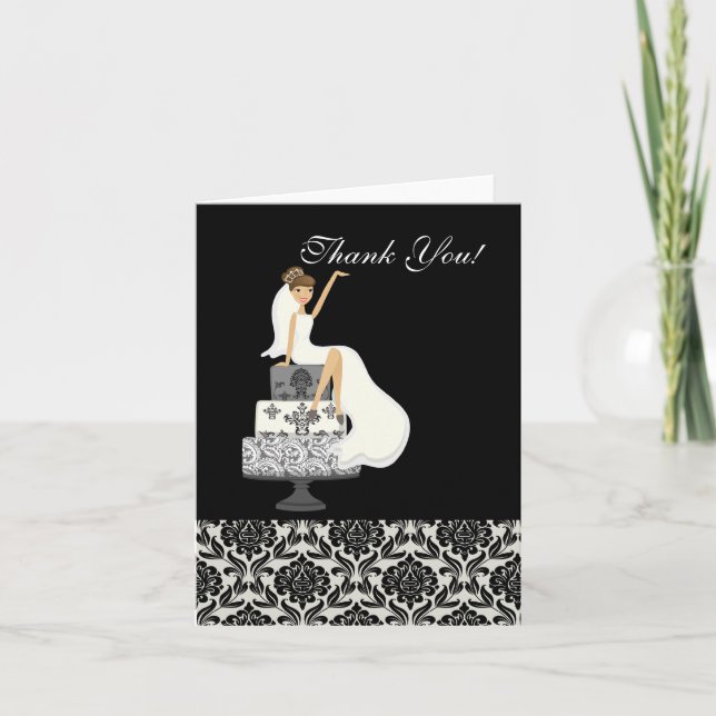 Damask Bride Bridal Shower Thank You Note Card (Front)