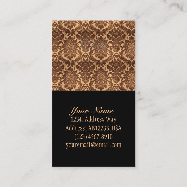 Damask-brown & beige business card (Front)