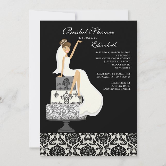 Damask Brunette Bride Bridal Shower Invitation (Front)