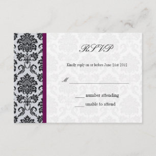 Damask Burgundy Wedding RSVP Card