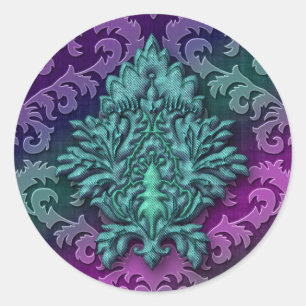 Damask Burnout Velvet, Damask Medallion 2 Classic Round Sticker