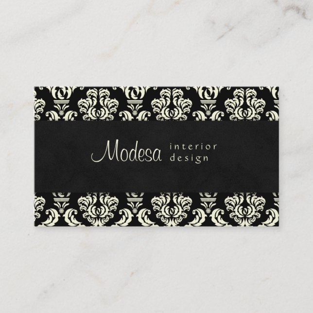 Damask Business Card Interior Design Cream Black 3 (Front)