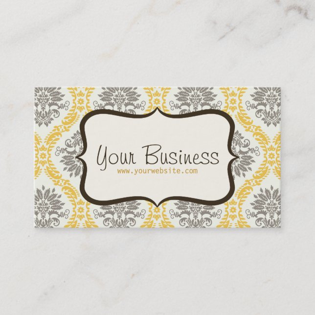 Damask Business Card (Yellow, Brown) (Front)