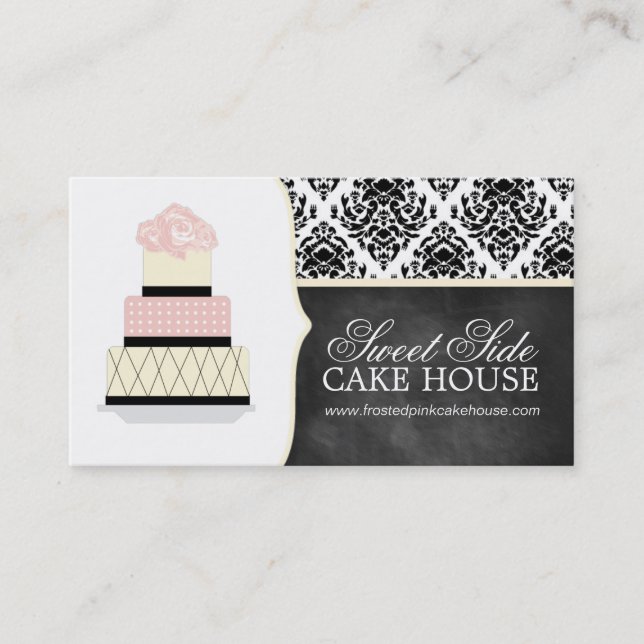 Damask Cake Bakery Business Cards (Front)