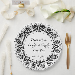 Damask Cheers to Love Laughter Wedding Occasion Paper Plate