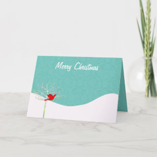 Damask Christmas Bird - With Your Photo Inside Holiday Card