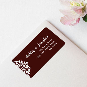 Damask Classic Elegant Mahogany Red Wedding Label