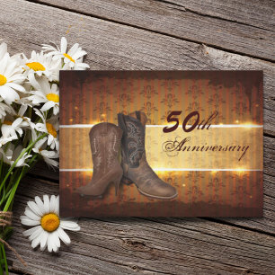 damask cowboy country 50th wedding anniversary invitation