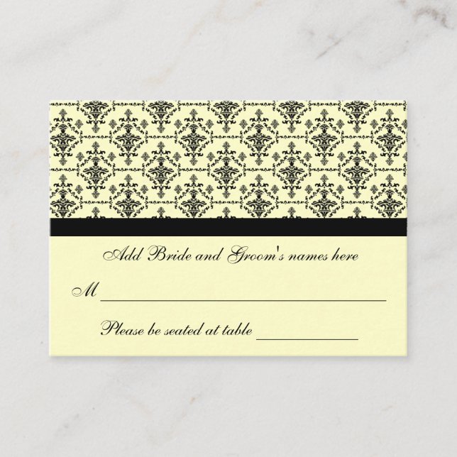 Damask Cream And Black Formal Seating Place Card (Front)