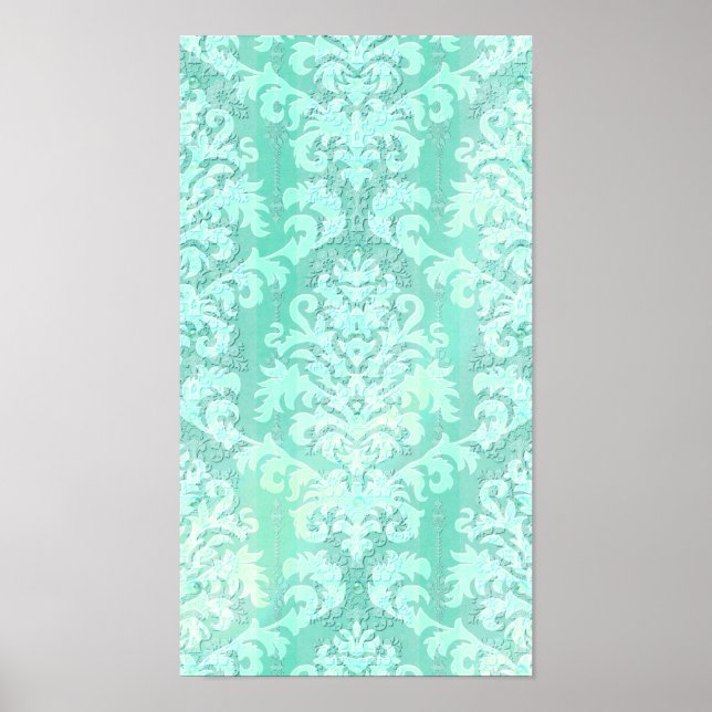 Damask Cut Velvet, ANTIQUE LACE in MINT GREEN Poster (Front)