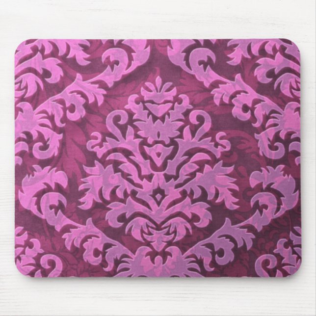 Damask Cut Velvet, Embossed Leaves in Rose Pink Mouse Pad (Front)