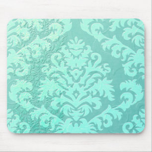 Damask Cut Velvet, Embossed Satin in Mint Green Mouse Pad