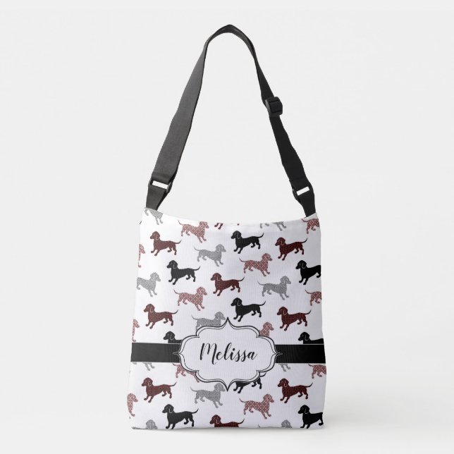 Damask Dachshunds Custom Retro Crossbody Bag (Front)