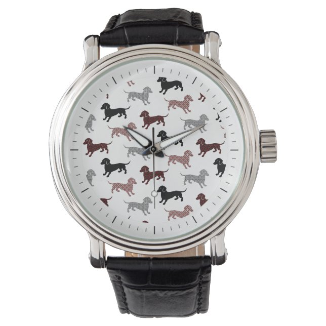 Damask Dachshunds Holiday Pattern Watch (Front)