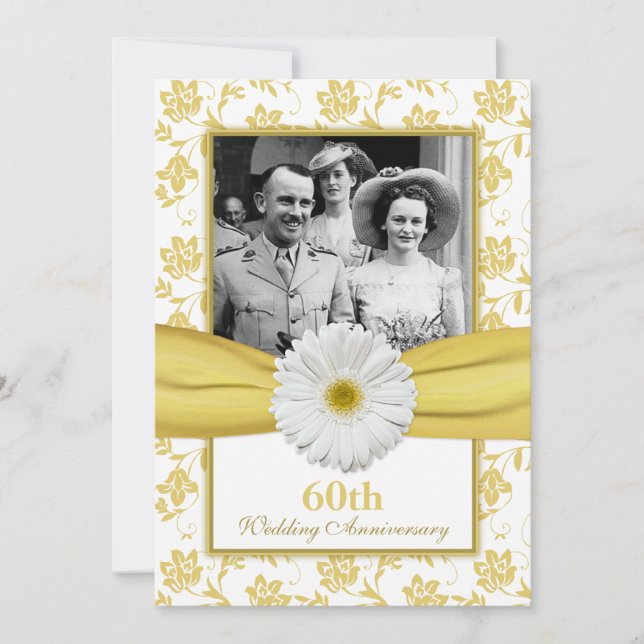 Damask Daisy Diamond 60th Wedding Anniversary Invitation (Front)