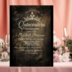 Damask Dark Gothic Quinceañera  Invitation