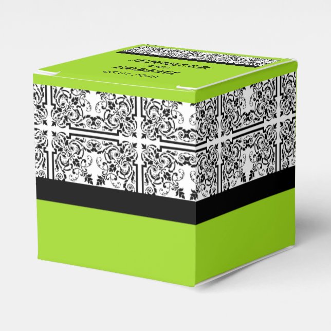 Damask Delight in Lime Green Wedding Favour Box (Front Side)