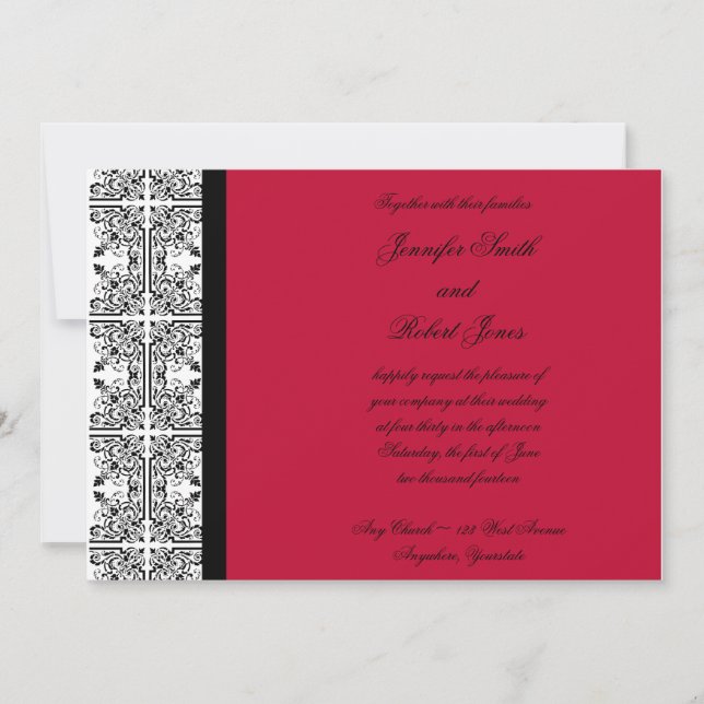 Damask Delight in Scarlet Red Wedding Invitation (Front)
