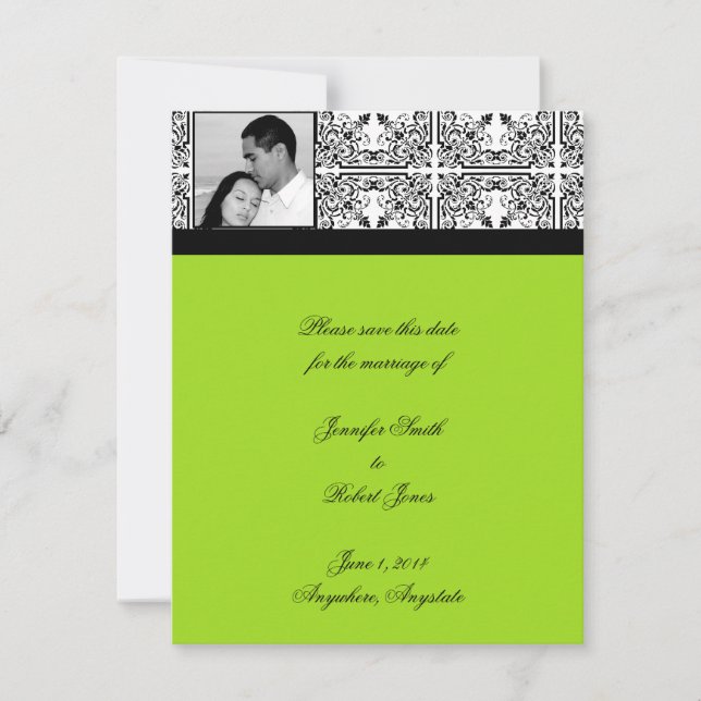 Damask Delight Lime Green Save the Date (Front)