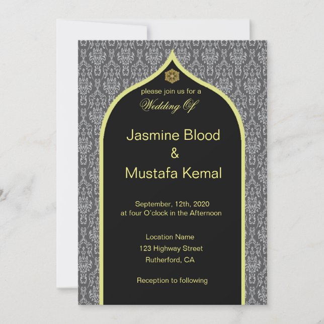 Damask Design For Islamic Wedding Invitation (Front)