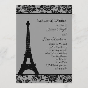 Damask Eiffel Tower Rehearsal Dinner Invitation