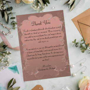 Damask Elegance Rose Gold Wedding Thank You Card