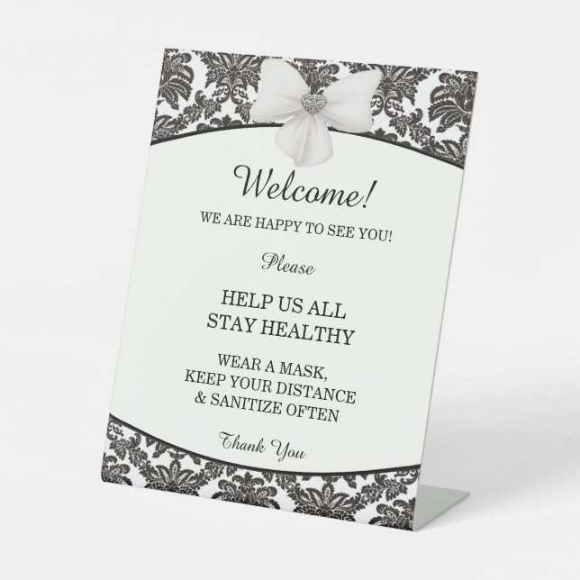 Damask Elegance Wedding Safety Pedestal Sign (Front)