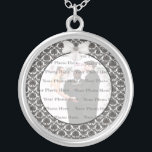 Damask Elegance Wedding Silver Round Necklace<br><div class="desc">Personalise this pretty necklace to have as wedding favours at your wedding reception or to have one yourself as a remembrance of your special day. This necklace is also the perfect gift for the bride at her bridal shower. Personalise by adding your photo.</div>