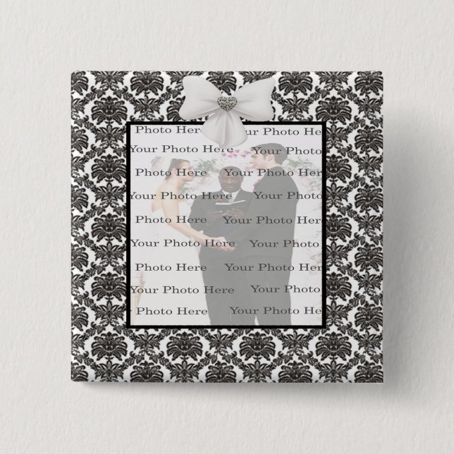 Damask Elegance Wedding Square Button (Front)