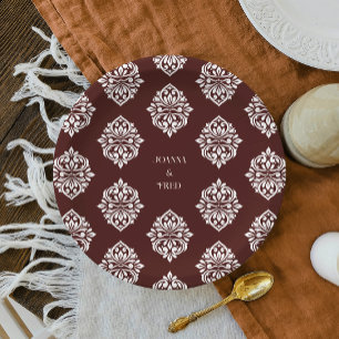 Damask Elegant Classic Mahogany Red Wedding Plates