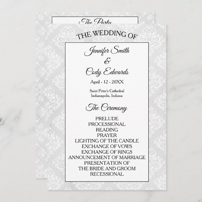 Damask Elegant Formal Wedding Program Programme (Front/Back)