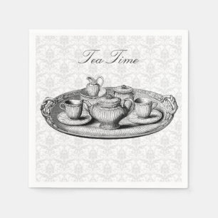 Damask Elegant Tea Party Teapot Custom Text Napkin