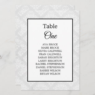 Damask Elegant Wedding Minimal Table Seating Chart