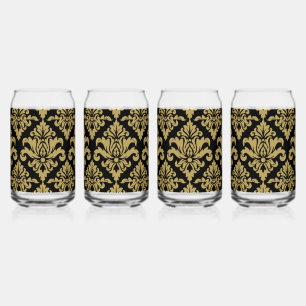 Damask Fabric decorative Print Can Glass