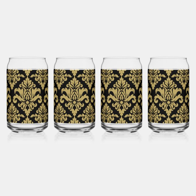 Damask Fabric decorative Print Can Glass (Front)