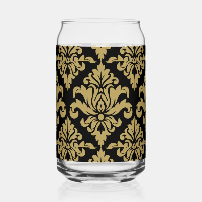 Damask Fabric decorative Print Can Glass (Front)
