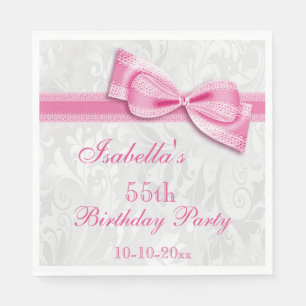 Damask & Faux Bow Girls 55th Birthday Napkin