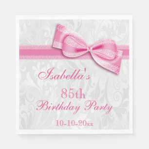 Damask & Faux Bow Girls 85th Birthday Napkin