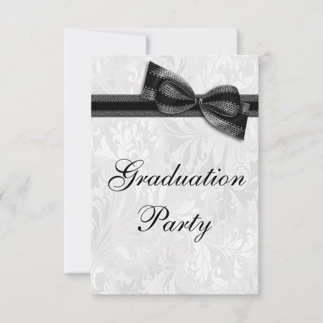 Damask & Faux Bow Girls Graduation Party Invitation (Front)